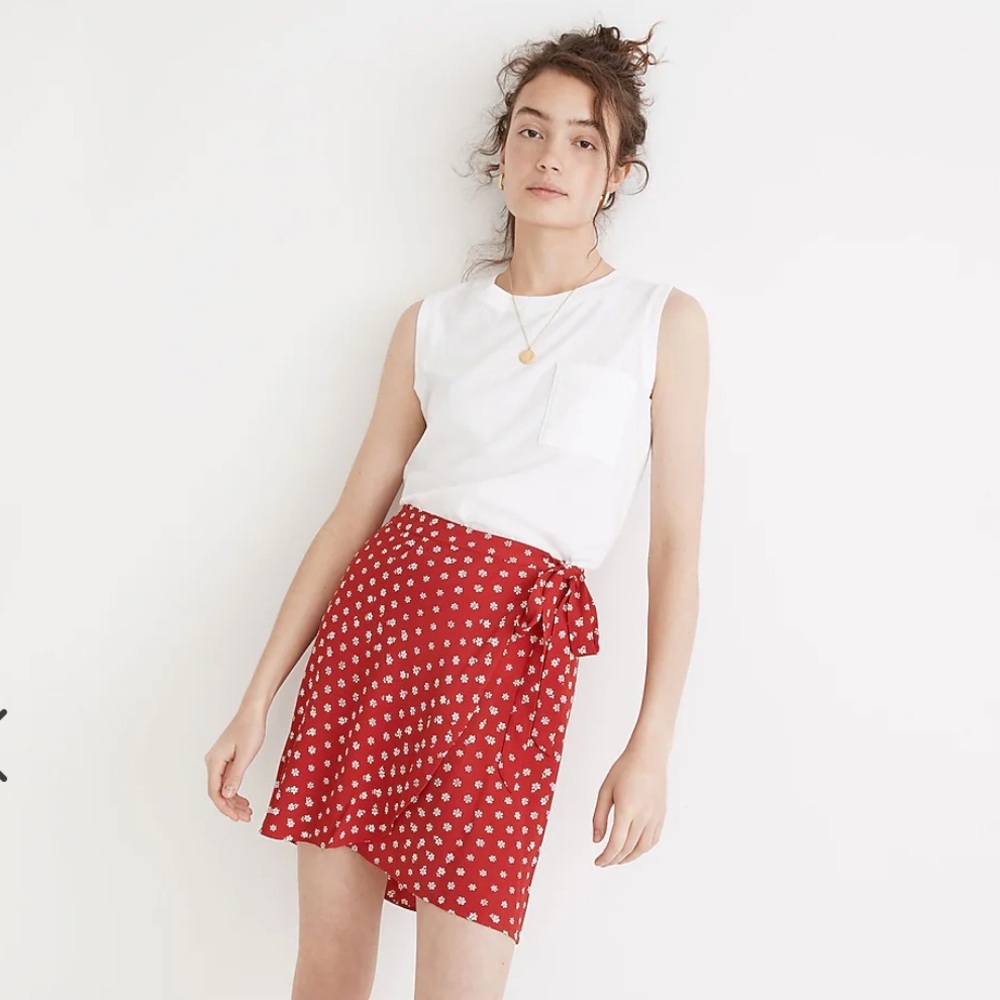 Madewell Red Floral Wrap Mini Skirt